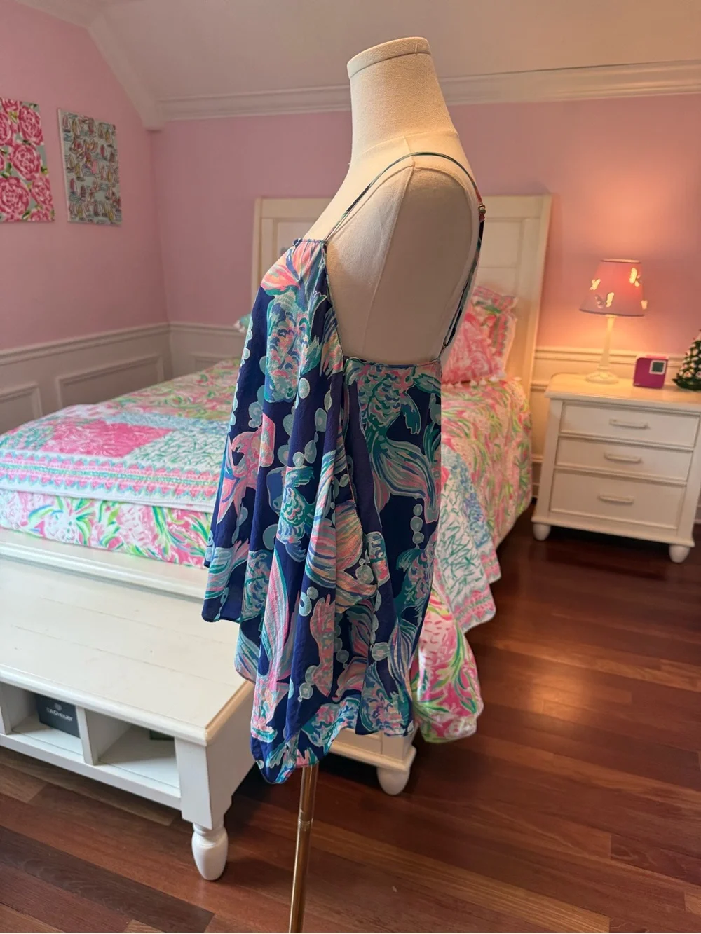 Lilly Pulitzer Navy Tank with Coral, Teal & Seafoam Print